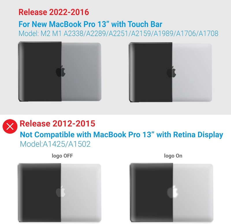 I Benzer Compatible with 2025 2024 M2 MacBook Pro 13 Inch Case 2025-2016 M1 A2338 A2289 A2251 A2159 A1989 A1706 A1708, Hard Shell Case & Keyboard Cover for Mac Pro 13, Black, T13BK+1A - Image 4