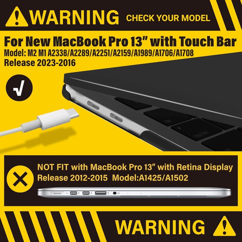 I Benzer Compatible with 2025 2024 M2 MacBook Pro 13 Inch Case 2025-2016 M1 A2338 A2289 A2251 A2159 A1989 A1706 A1708, Hard Shell Case & Keyboard Cover for Mac Pro 13, Black, T13BK+1A - Image 3