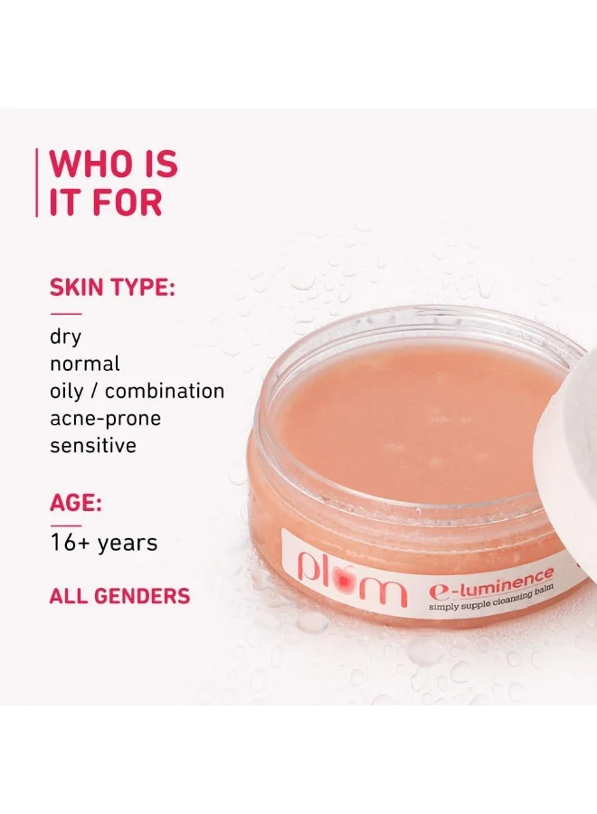 Plum  Plum E-Luminence Simply Supple Cleansing Balm | Non-Drying Supple Cleansing Balm with Vitamin E | Makeup Remover | Suitable for Normal, Dry & Combination Skin | 100% Vegan & Sulfate-Free | 90g for Women | Best Price UAE
