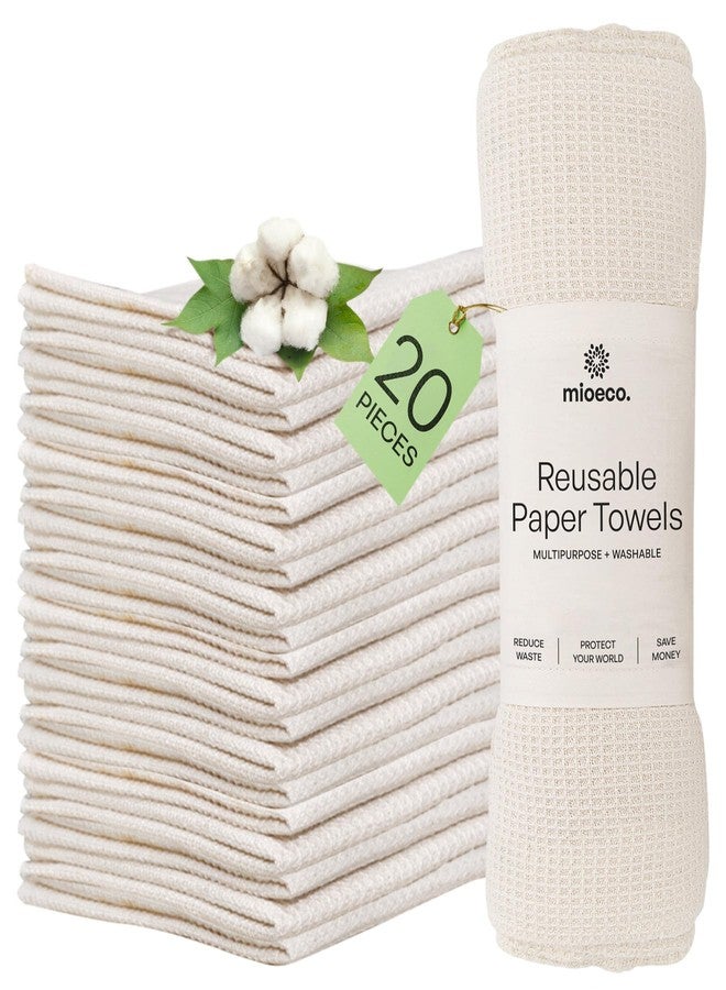 mioeco 20 Pack Reusable Kitchen Paper Towels Washable - Super Absorbent Natural unPaper Towels - Natural Cotton - Reusable, Paperless Kitchen Dish Cloths - 100% Organic - Image 1
