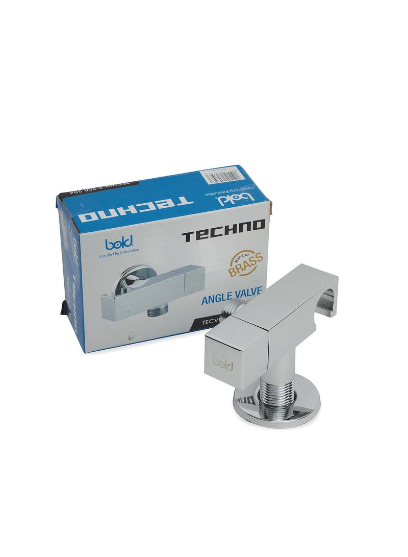 Bold Techno Angle Valve with Union and Holder – Premium Brass Chrome Finish, High Pressure 1/2×1/2 Inch, Scratch Resistant, Easy to Clean, Long-Lasting Ceramic Plates for Bathroom & Kitchen Fixtures - Image 1