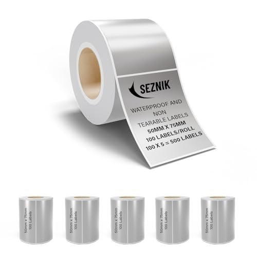 Seznik Silver Waterproof, Non-Tearable, Sticky Thermal Lables, Label Roll, 2 inch Adhesive Thermal Labels for Label Printers (50mmx75mm - 500 Lables) - Image 1