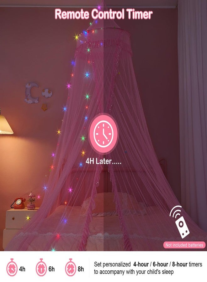 Beinou Bed Canopy for Girls with Timer Remote Canopy Bed with Lights Breathable Net Canopy for Bed Kids Girls Room Decor,Pink - Image 2