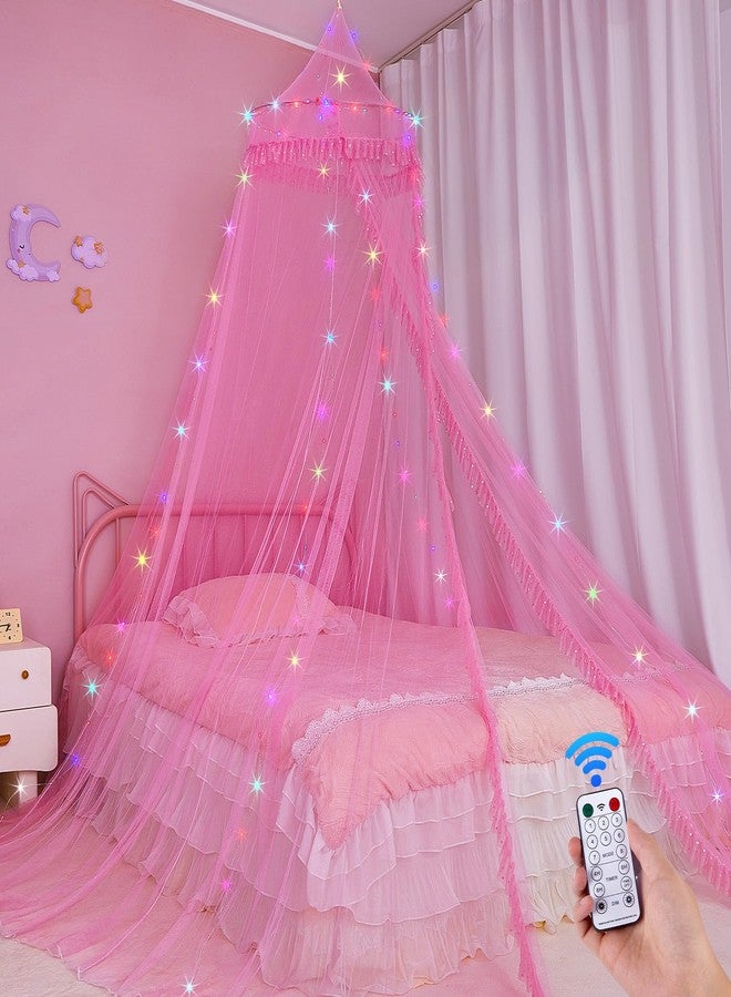 Beinou Bed Canopy for Girls with Timer Remote Canopy Bed with Lights Breathable Net Canopy for Bed Kids Girls Room Decor,Pink - Image 1