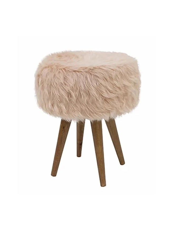 Razz Gallery Modern faux fur stool with wooden legs – comfortable and durable design, beige color - Image 2