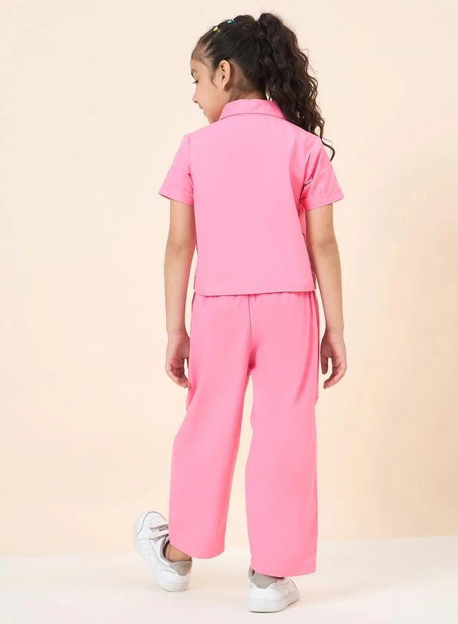 Stylo Bug Stylo Bug Pink Solid Gathered Shirt and Pants Set