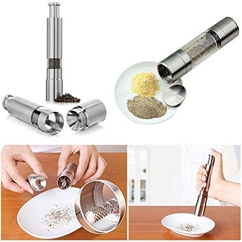 Gnexin Kitchen Mini Pepper Grinder Crusher Mill Stainless Steel Hand Thumb Press Set Machine with Stylish Design for Grinding Salt and Black Pepper - Image 3