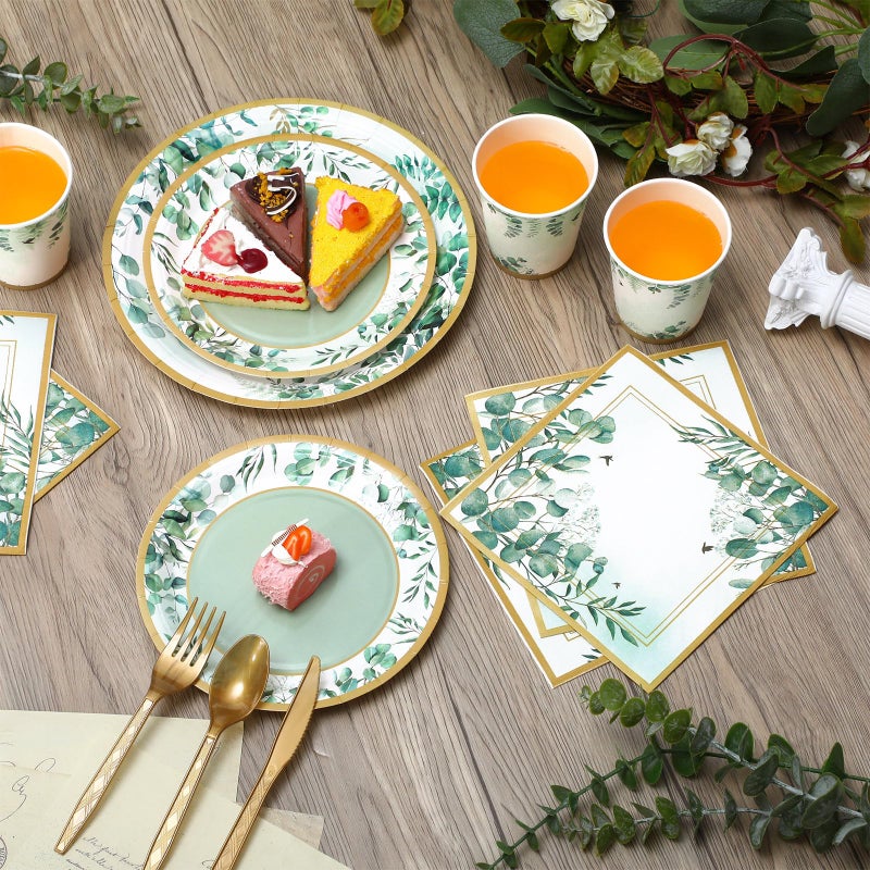 Ziliny 350 Pcs Tea Party Supplies Spring Summer Sage Green Tableware Set Disposable Plates Napkins Paper Cups Plastic Cutlery Set for Birthday Bridal Baby Shower Serves 50 - Image 4
