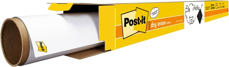 Post It Dry Erase Whiteboard Film Surface for Walls, Doors, Tables, Chalkboards, Whiteboards, and More, Removable, Stain-Proof, Easy Installation, 4 ft x 3 ft Roll (DEF4x3) - Image 1