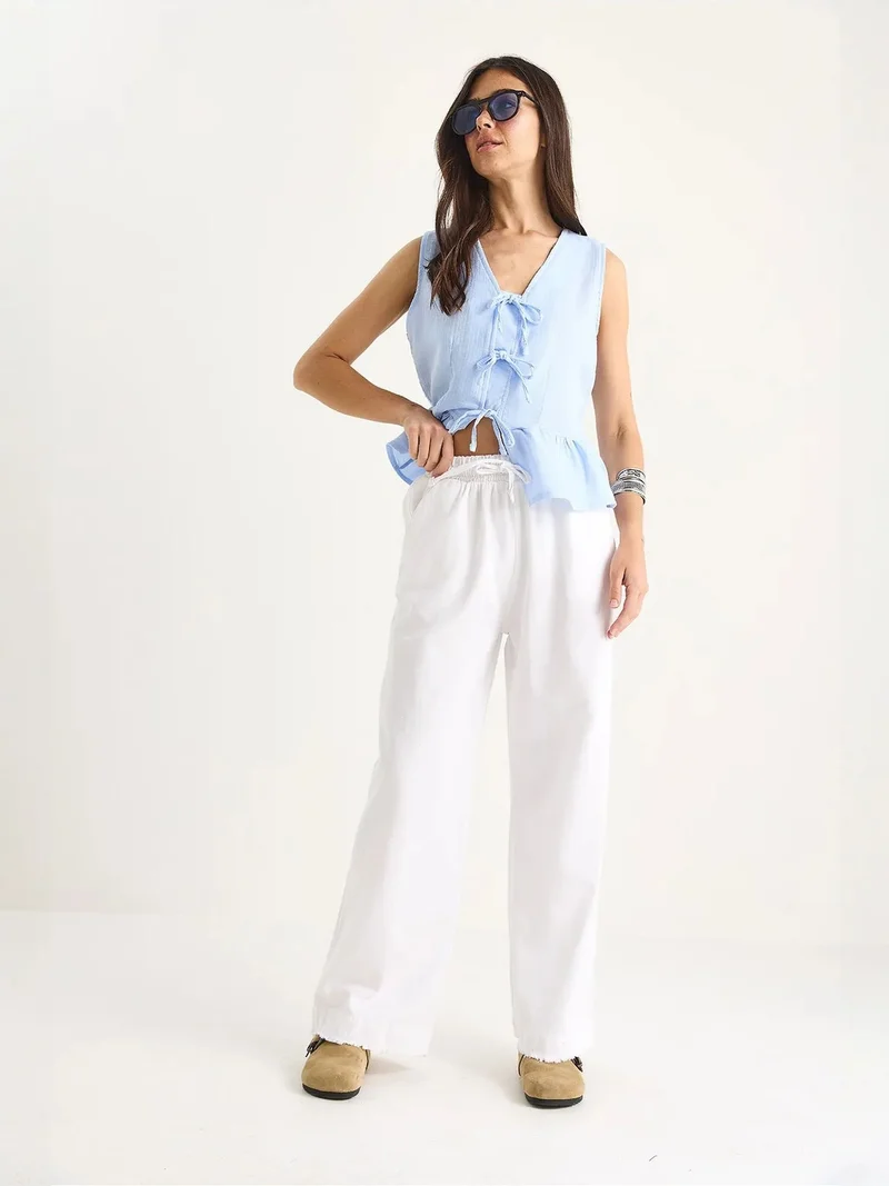 Bianco Lucci LUCCI Elastic Waist Straight Leg Pants