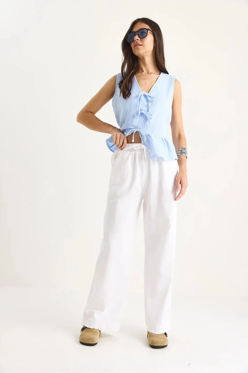 بيانكو لوتشي LUCCI Elastic Waist Straight Leg Pants