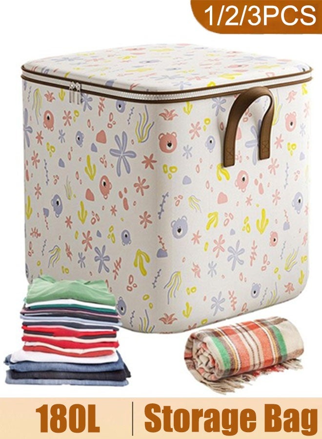 Large Capacity Storage Bag, Foldable Closet Organizers Storage Containers, with Durable Handle Zipper Waterproof Clothes Storage Box, for Clothing Blanket Bed Sheets Pillows and Toys, 180L - Image 1