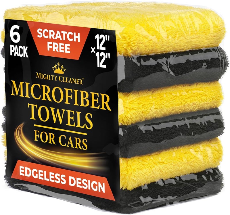 Mighty Cleaner Edgeless Microfiber Towels for Cars – 6pk (12”x12”) - 540 GSM - Super Soft Detailing & Buffing – Scratch-Free & Absorbent Microfiber Cleaning Cloths for Car Polishing - Image 1