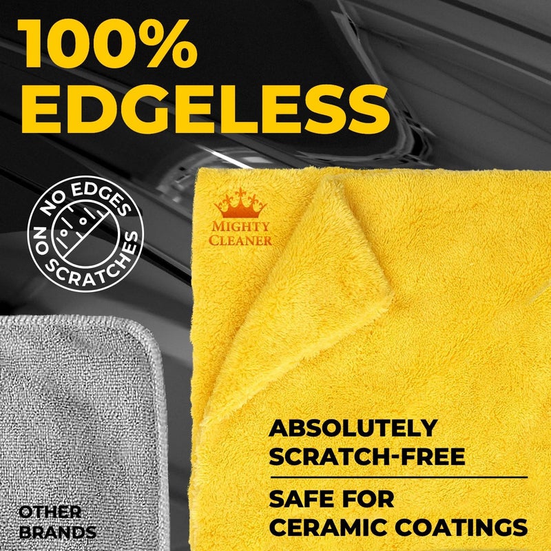 Mighty Cleaner Edgeless Microfiber Towels for Cars – 6pk (12”x12”) - 540 GSM - Super Soft Detailing & Buffing – Scratch-Free & Absorbent Microfiber Cleaning Cloths for Car Polishing - Image 4