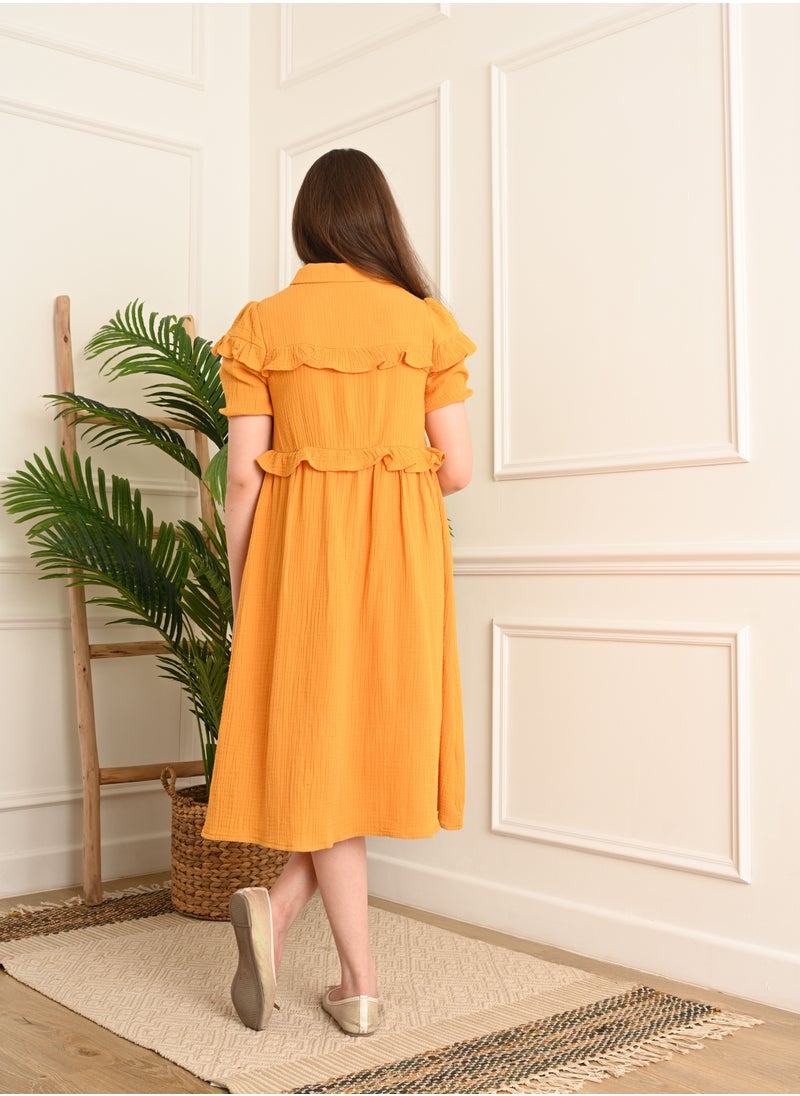 FULL JOY - Girls' Dress with text sleeves with  elegant design,Orange - Image 1