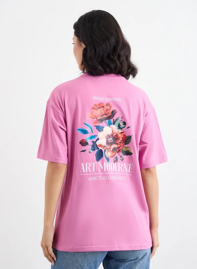Styli Styli Women Pink Graphic Print Oversized T-Shirt
