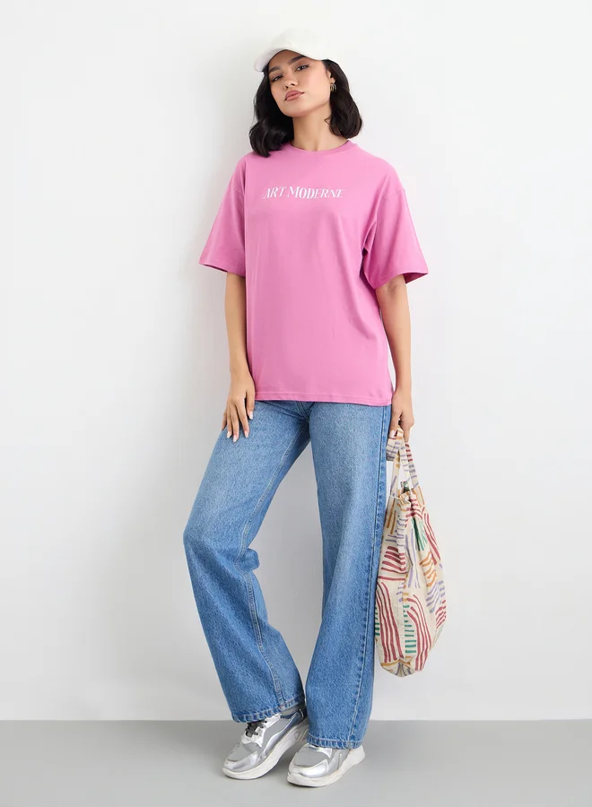 ستايلي Styli Women Pink Graphic Print Oversized T-Shirt