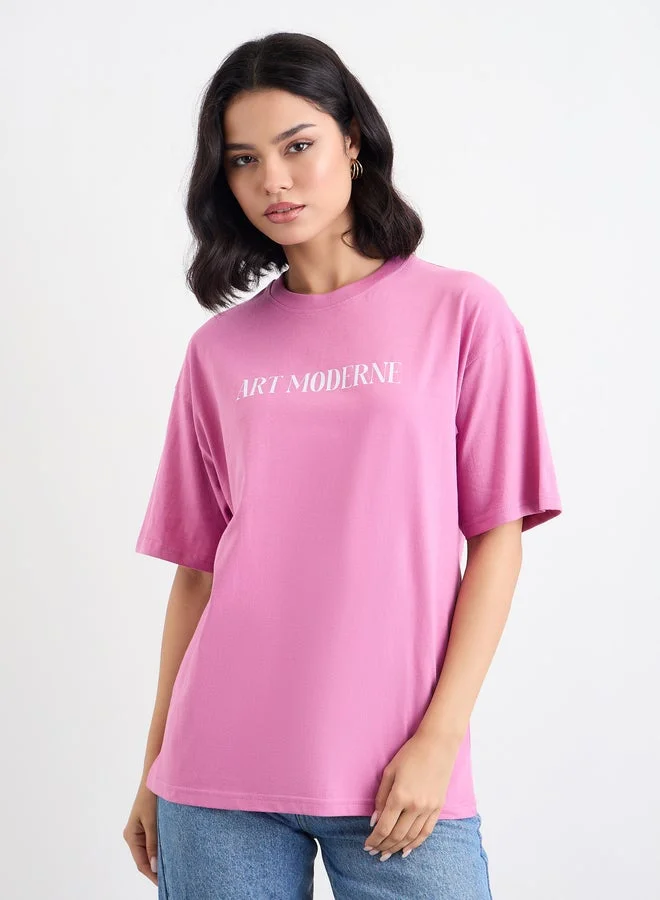 Styli Women Pink Graphic Print Oversized T-Shirt