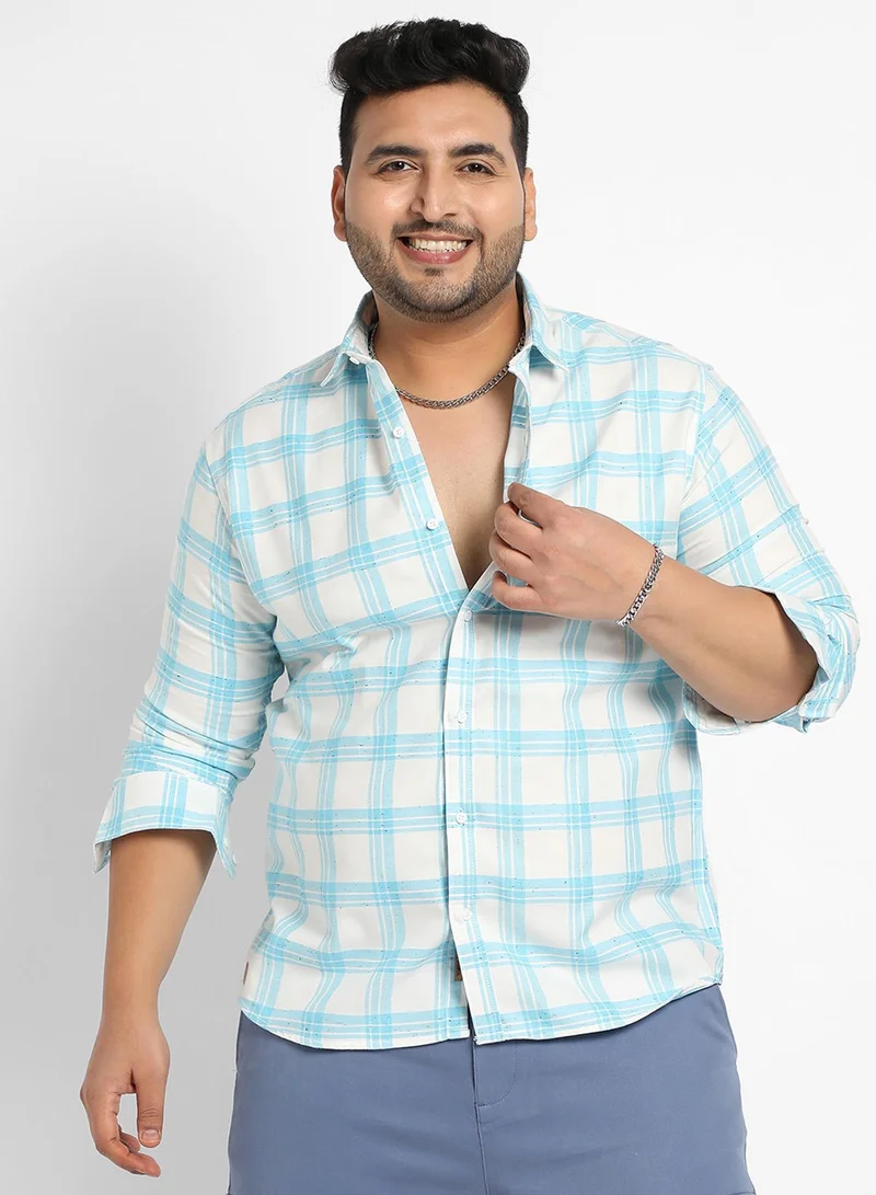 Instafab Plus Instafab Plus Men's White & Light Blue Tartan Plaid Shirt For Casual Wear | Spread Collar | Long Sleeve | Button Closure | Cotton Shirt Crafted With Comfort Fit For Everyday Wear