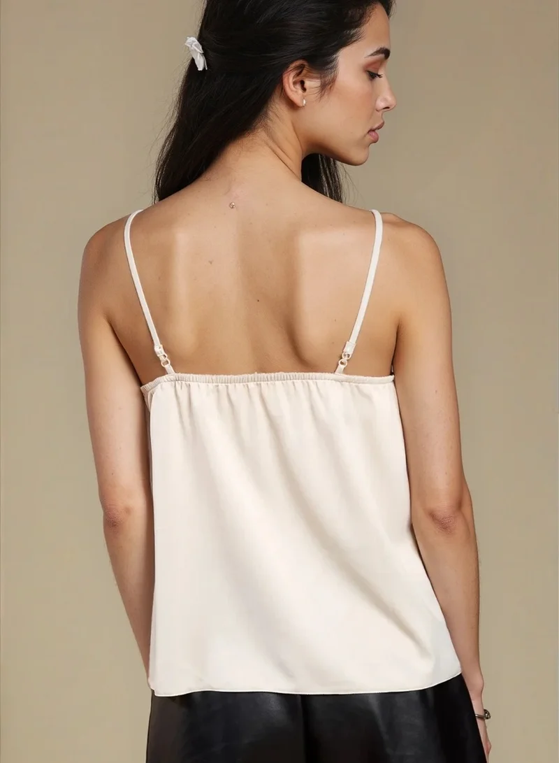 Little Mistress Oyster Satin Lace Trim Cami Top