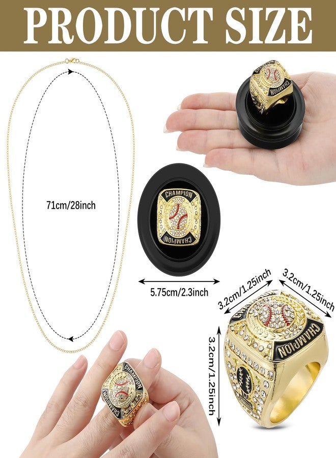 Landical مجموعة من 6 خواتم بيسبول سوفتبول من لانديكال، خواتم بطولة ألعاب الكرة، خواتم جوائز رياضية، هدية مع سلسلة عرض وحامل للفائز ببطولة البطولة أو الدوري (ذهبي) - Image 2