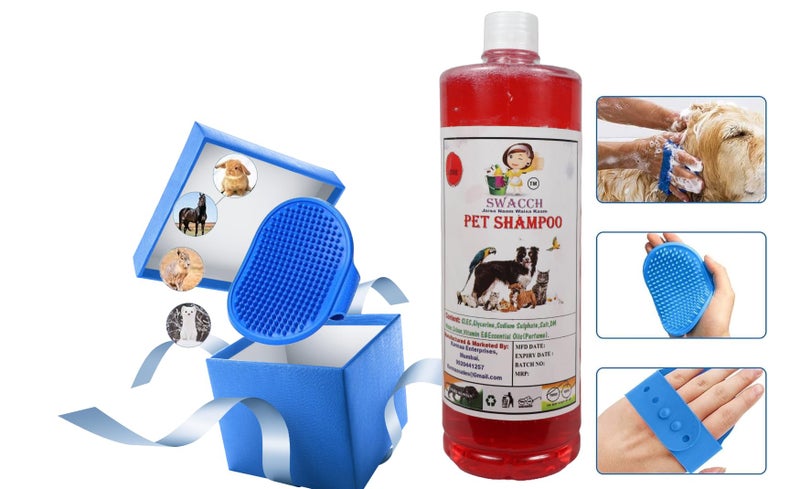 swacch Shampoo | Puppy Safe Shampoo | PH Balanced | Pet Shampoo 1 Litre Jasmine + | Rubber Bath Brush with Adjustable Straps | Pet Massage | Soothing Bristles Hand Brush I Combo Pack - Image 2