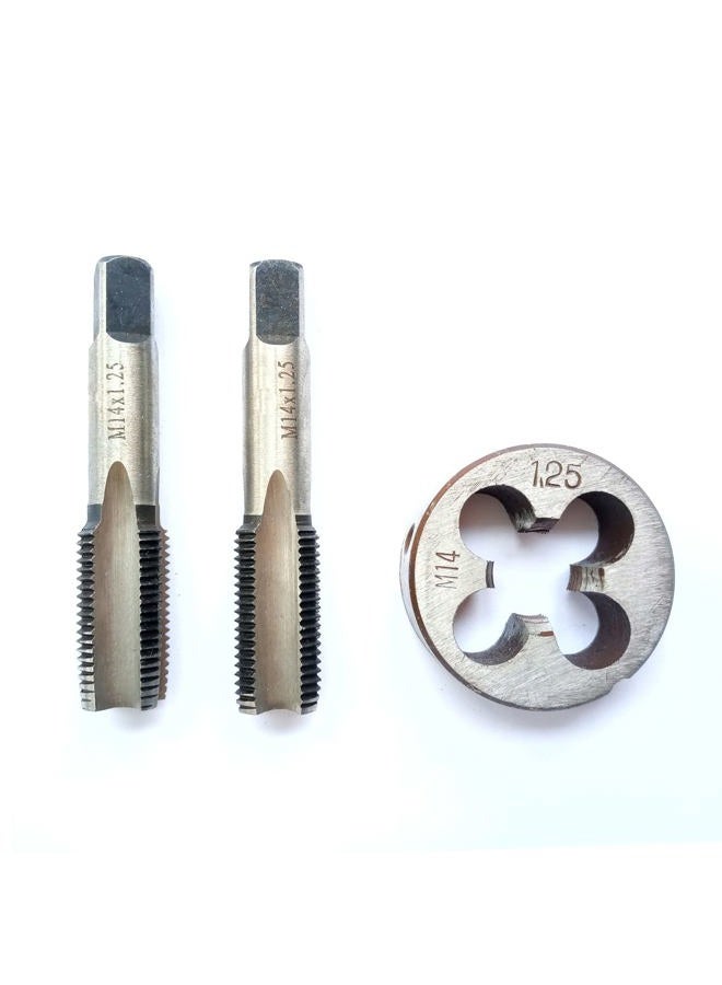 AtticZone M14x1.25 Metric Hand Thread Tap and Die Set, 1 Tapper Tap, 1 Plug Tap, 1 Round Die, 1.25mm Pitch, Right Hand (M14x1.25, Tap&Die) - Image 1
