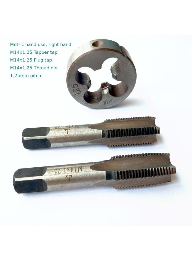 AtticZone M14x1.25 Metric Hand Thread Tap and Die Set, 1 Tapper Tap, 1 Plug Tap, 1 Round Die, 1.25mm Pitch, Right Hand (M14x1.25, Tap&Die) - Image 3