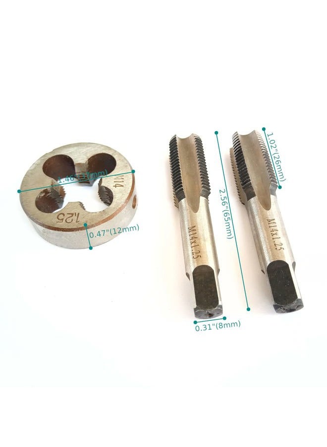 AtticZone M14x1.25 Metric Hand Thread Tap and Die Set, 1 Tapper Tap, 1 Plug Tap, 1 Round Die, 1.25mm Pitch, Right Hand (M14x1.25, Tap&Die) - Image 2