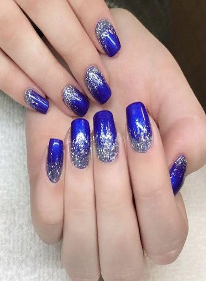 Plenteous Medium Coffin Shape False Nails for Women & Girls | Full Cover Glitter French Press On Nails with Adhesive Stickers | No Glue Needed | Acrylic Finish Stick-On Nails for Nail Art - Multicolor, 12PCS - Image 1