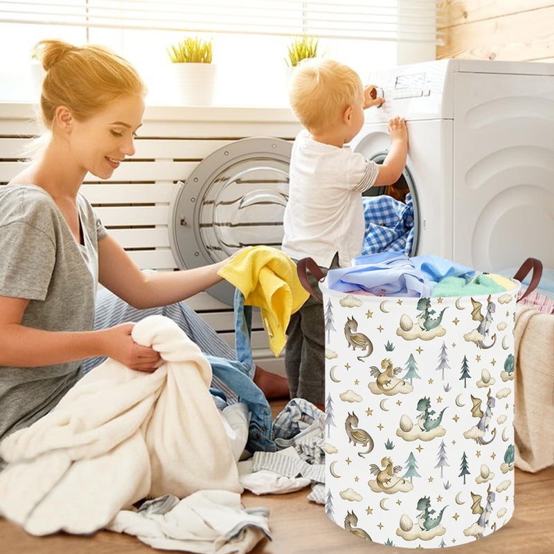 FXOCSHE Dinosaur hamper,Dinosaur Collapsible Kid Room Basket,Cloud moon star dragon egg laundry hamper for kids,Nursery hamper,party gift basket,Shelf Book Basket(Cute dinosaurs) - Image 5