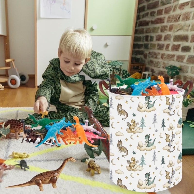 FXOCSHE Dinosaur hamper,Dinosaur Collapsible Kid Room Basket,Cloud moon star dragon egg laundry hamper for kids,Nursery hamper,party gift basket,Shelf Book Basket(Cute dinosaurs) - Image 3