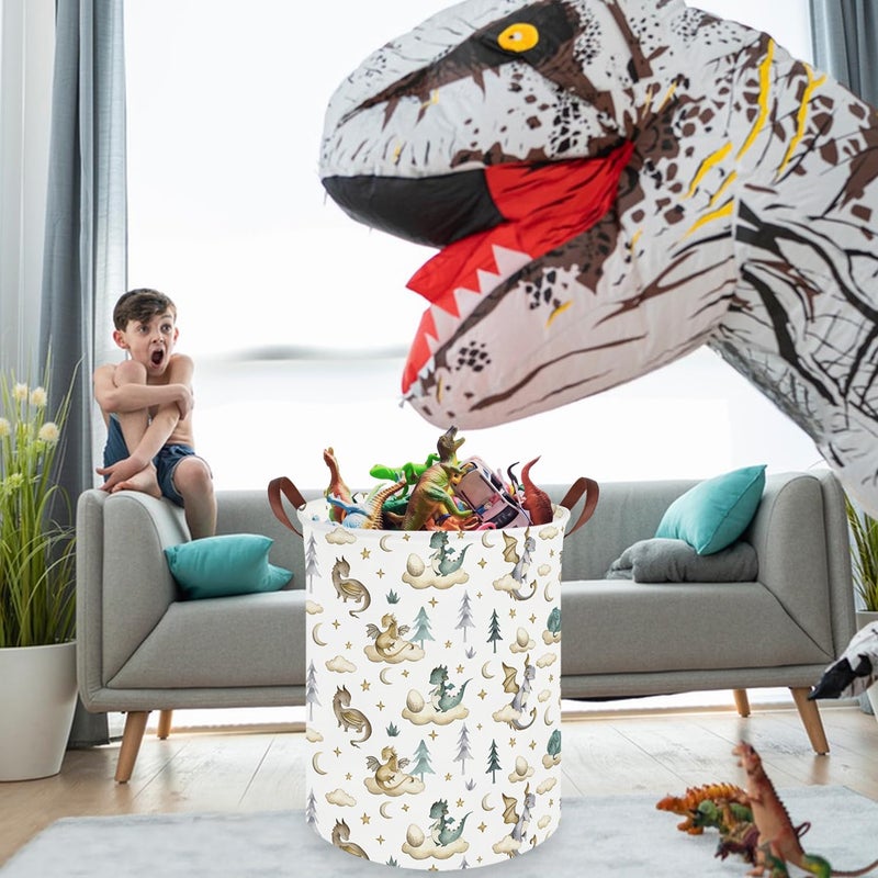 FXOCSHE Dinosaur hamper,Dinosaur Collapsible Kid Room Basket,Cloud moon star dragon egg laundry hamper for kids,Nursery hamper,party gift basket,Shelf Book Basket(Cute dinosaurs) - Image 2