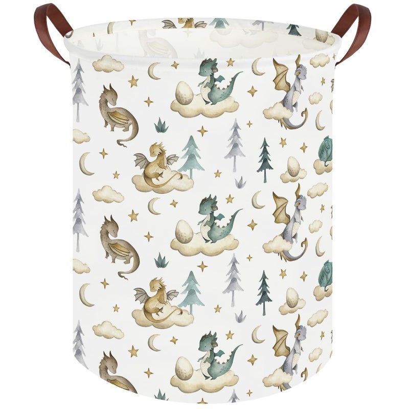 FXOCSHE Dinosaur hamper,Dinosaur Collapsible Kid Room Basket,Cloud moon star dragon egg laundry hamper for kids,Nursery hamper,party gift basket,Shelf Book Basket(Cute dinosaurs) - Image 1