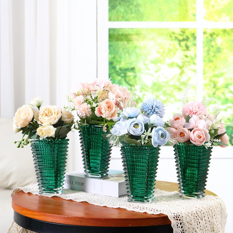 mcmcncuiu Crystal Vases Set of 4, Green Glass Vases, Crystal Vase for Centerpieces, Modern Flower Vase for Living Room, Bedroom, Kitchen, Dining Table, Shelf, Wedding, 6 Inches - Image 2
