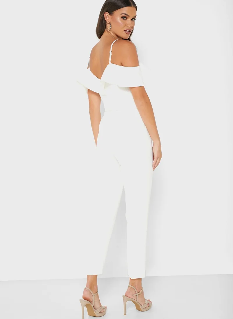 lavish alice Ruffle Detail Bardot Jumpsuit
