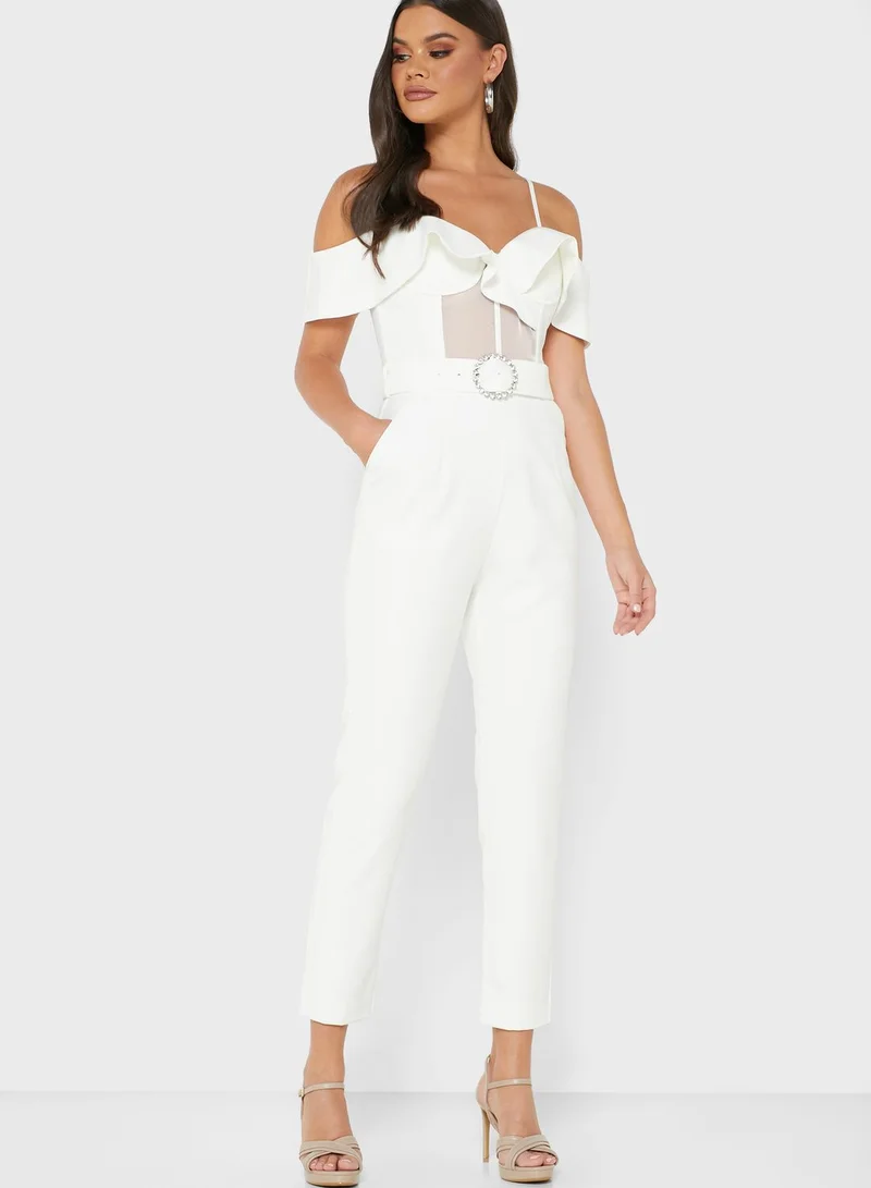 lavish alice Ruffle Detail Bardot Jumpsuit