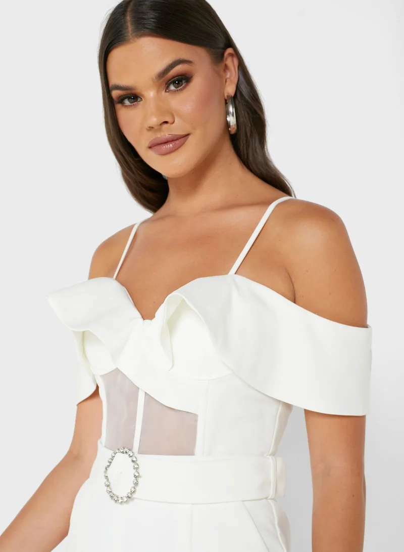 lavish alice Ruffle Detail Bardot Jumpsuit