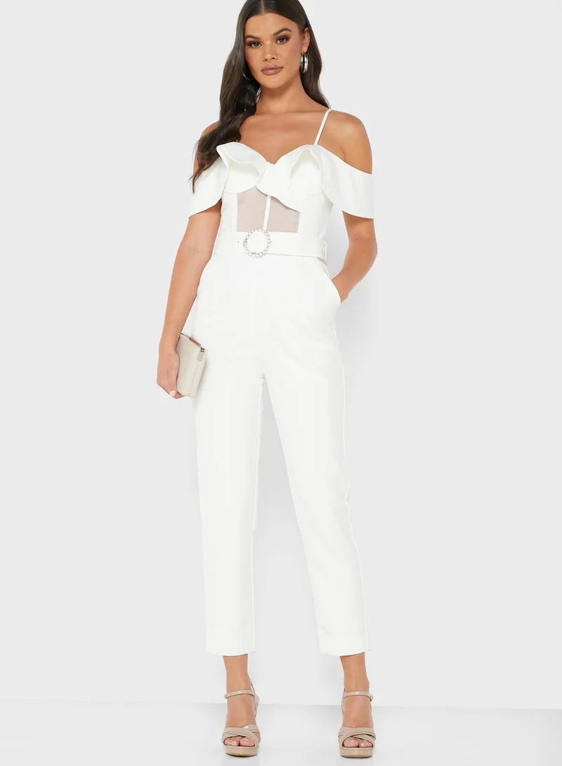 lavish alice Ruffle Detail Bardot Jumpsuit