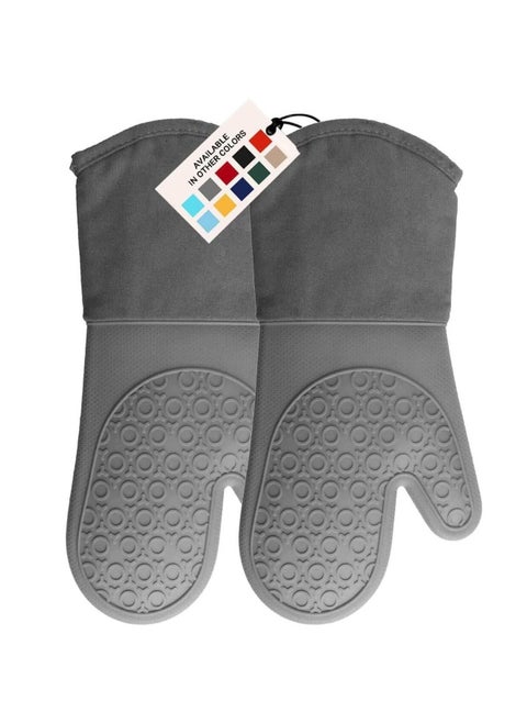 Silicone Oven Mitt Oven Mitts With Quilted Liner Heat Resistant Pot Holders Slip Resistant Flexible Oven Gloves Grey 1 Pair 13.7 Inch