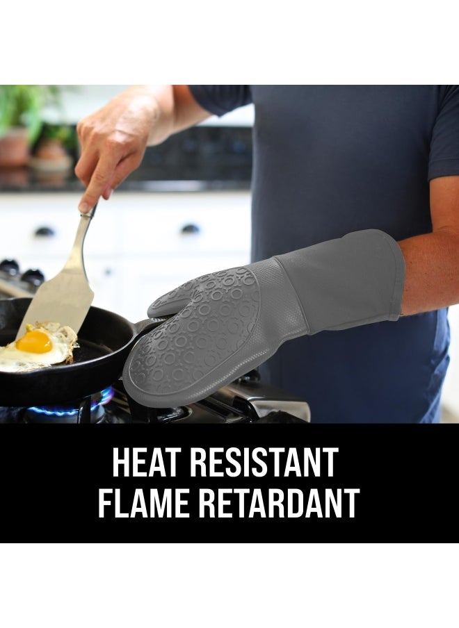Silicone Oven Mitt Oven Mitts With Quilted Liner Heat Resistant Pot Holders Slip Resistant Flexible Oven Gloves Grey 1 Pair 13.7 Inch