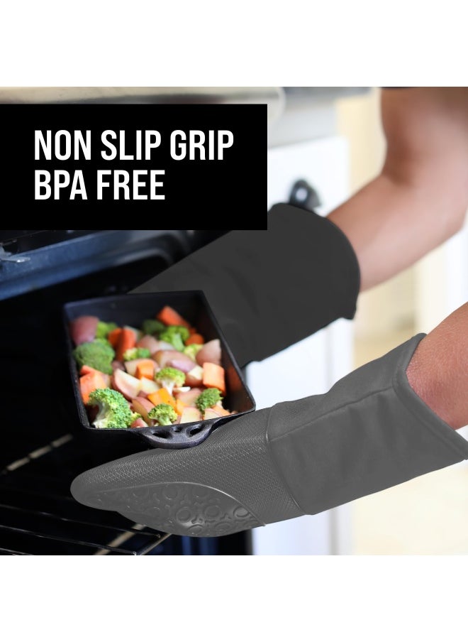 Silicone Oven Mitt Oven Mitts With Quilted Liner Heat Resistant Pot Holders Slip Resistant Flexible Oven Gloves Grey 1 Pair 13.7 Inch