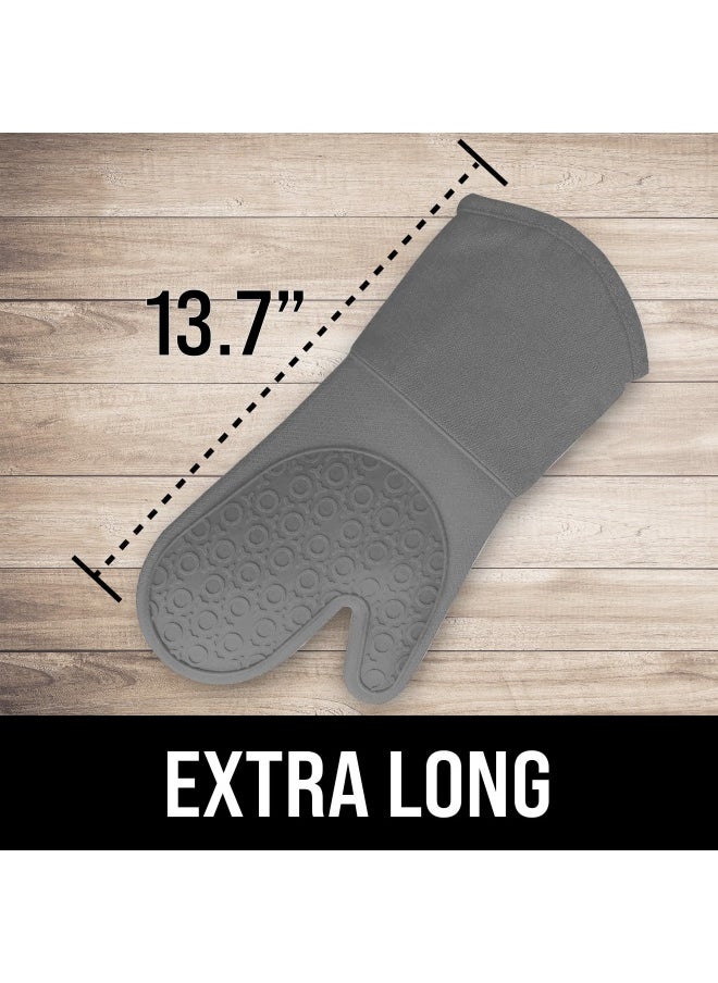 Silicone Oven Mitt Oven Mitts With Quilted Liner Heat Resistant Pot Holders Slip Resistant Flexible Oven Gloves Grey 1 Pair 13.7 Inch