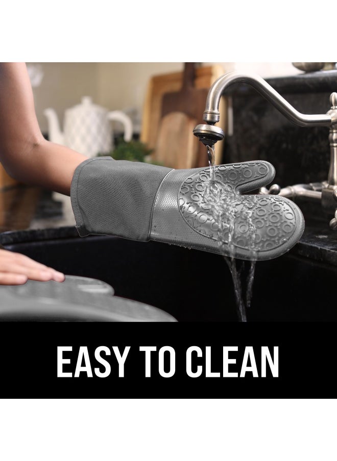 Silicone Oven Mitt Oven Mitts With Quilted Liner Heat Resistant Pot Holders Slip Resistant Flexible Oven Gloves Grey 1 Pair 13.7 Inch
