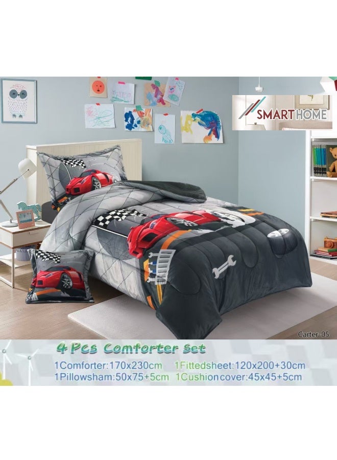 سمارت هوم مفرش سرير أطفال شتوي فخم 4 قطع وجهين مخمل وفرو ناعم بتصميم عصري ومريح – طقم مفارش سرير دافئ  مناسب لغرف الأولاد والبنات – مفرش شتوي فخم للمنزل أو الهدايا – المقاس 170×230 سم ( المفرش بحشوة ) - Image 3