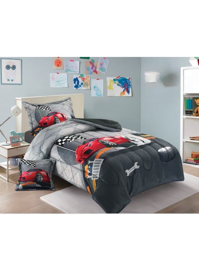 سمارت هوم مفرش سرير أطفال شتوي فخم 4 قطع وجهين مخمل وفرو ناعم بتصميم عصري ومريح – طقم مفارش سرير دافئ  مناسب لغرف الأولاد والبنات – مفرش شتوي فخم للمنزل أو الهدايا – المقاس 170×230 سم ( المفرش بحشوة ) - Image 1