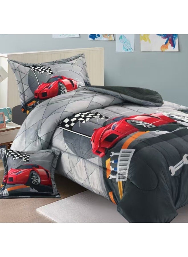 سمارت هوم مفرش سرير أطفال شتوي فخم 4 قطع وجهين مخمل وفرو ناعم بتصميم عصري ومريح – طقم مفارش سرير دافئ  مناسب لغرف الأولاد والبنات – مفرش شتوي فخم للمنزل أو الهدايا – المقاس 170×230 سم ( المفرش بحشوة ) - Image 2