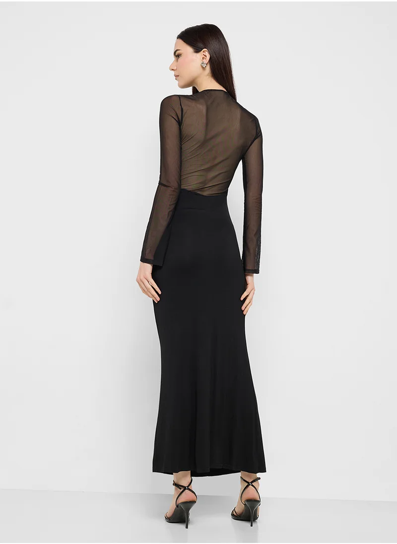 جينجر Mesh Bodice Gown Dress