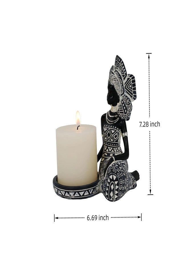 Dwelloria African Woman Candle Holder Statue - Tribal Resin Figurine for Tea Lights or Pillar Candles, Afrocentric Boho Home Decor for Living Room, Meditation Space, Bookshelf - Image 4
