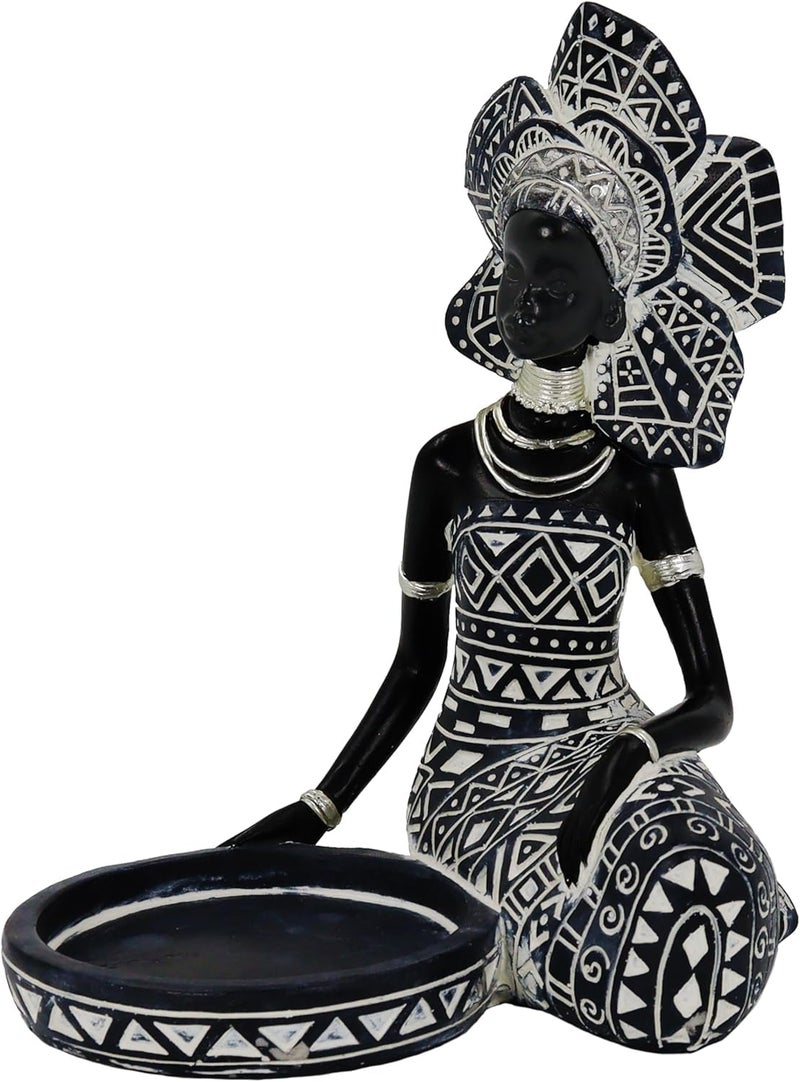 Dwelloria African Woman Candle Holder Statue - Tribal Resin Figurine for Tea Lights or Pillar Candles, Afrocentric Boho Home Decor for Living Room, Meditation Space, Bookshelf - Image 1